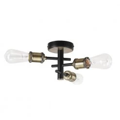 Shipka 10 in. 3-Light Matte Black Semi-Flush Mount with Antique Brass Accents by Globe Electric -Deals Globe Electric Store matte black globe electric flush mount lights 60627 76 1000