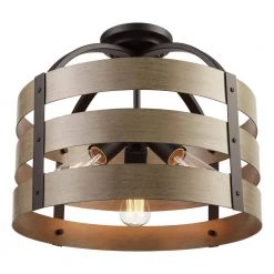 Maddox 16 in. 3-Light Matte Black Flush Mount Ceiling Light with Faux Wood Shade by Globe Electric -Deals Globe Electric Store matte black globe electric flush mount lights 60804 1f 1000