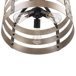 Maddox 16 in. 3-Light Matte Black Flush Mount Ceiling Light with Faux Wood Shade by Globe Electric -Deals Globe Electric Store matte black globe electric flush mount lights 60804 4f 1000