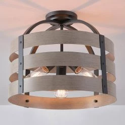 Maddox 16 in. 3-Light Matte Black Flush Mount Ceiling Light with Faux Wood Shade by Globe Electric -Deals Globe Electric Store matte black globe electric flush mount lights 60804 c3 1000