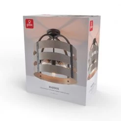 Maddox 16 in. 3-Light Matte Black Flush Mount Ceiling Light with Faux Wood Shade by Globe Electric -Deals Globe Electric Store matte black globe electric flush mount lights 60804 fa 1000