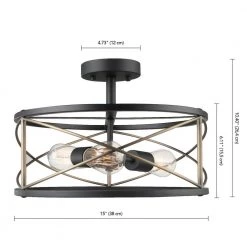 Denali 15 in. 3-Light Matte Black Semi-Flush Mount with Brass Accents by Globe Electric -Deals Globe Electric Store matte black globe electric flush mount lights 60869 44 1000