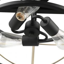 Denali 15 in. 3-Light Matte Black Semi-Flush Mount with Brass Accents by Globe Electric -Deals Globe Electric Store matte black globe electric flush mount lights 60869 4f 1000