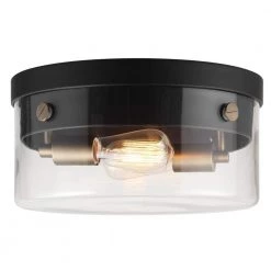 Tayce 13 in. 2-Light Matte Black Flush Mount Ceiling Light with Clear Glass Shade by Globe Electric -Deals Globe Electric Store matte black globe electric flush mount lights 60870 1f 1000