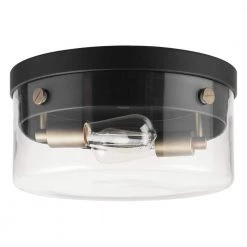 Tayce 13 in. 2-Light Matte Black Flush Mount Ceiling Light with Clear Glass Shade by Globe Electric