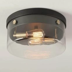 Tayce 13 in. 2-Light Matte Black Flush Mount Ceiling Light with Clear Glass Shade by Globe Electric -Deals Globe Electric Store matte black globe electric flush mount lights 60870 c3 1000