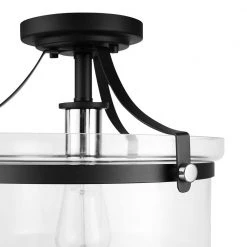 Ella 13 in. 1-Light Matte Black Semi-Flush Mount with Chrome Accents and Clear Glass Shade, Incandescent Bulb Included by Globe Electric -Deals Globe Electric Store matte black globe electric flush mount lights 61260 1f 1000