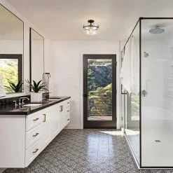 Ella 13 in. 1-Light Matte Black Semi-Flush Mount with Chrome Accents and Clear Glass Shade, Incandescent Bulb Included by Globe Electric -Deals Globe Electric Store matte black globe electric flush mount lights 61260 4f 1000