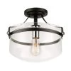 Ella 13 in. 1-Light Matte Black Semi-Flush Mount with Chrome Accents and Clear Glass Shade, Incandescent Bulb Included by Globe Electric