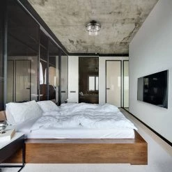 Ella 13 in. 1-Light Matte Black Semi-Flush Mount with Chrome Accents and Clear Glass Shade, Incandescent Bulb Included by Globe Electric -Deals Globe Electric Store matte black globe electric flush mount lights 61260 c3 1000