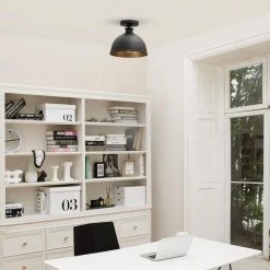 Tallulah 1-Light Matte Black Shade and Gold Interior Flush Mount by Globe Electric -Deals Globe Electric Store matte black globe electric flush mount lights 65736 31 1000