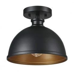 Tallulah 1-Light Matte Black Shade and Gold Interior Flush Mount by Globe Electric