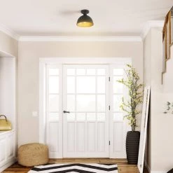 Tallulah 1-Light Matte Black Shade and Gold Interior Flush Mount by Globe Electric -Deals Globe Electric Store matte black globe electric flush mount lights 65736 c3 1000