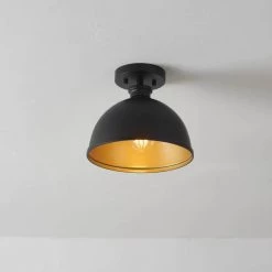 Tallulah 1-Light Matte Black Shade and Gold Interior Flush Mount by Globe Electric -Deals Globe Electric Store matte black globe electric flush mount lights 65736 fa 1000