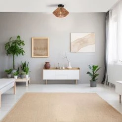 13 in. 1-Light Matte Black Semi-Flush Mount Ceiling Light with Natural Twine Shade, Ceiling Light Fixture, E26 Base by Globe Electric -Deals Globe Electric Store matte black globe electric flush mount lights 66000004 31 1000