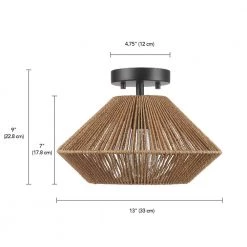 13 in. 1-Light Matte Black Semi-Flush Mount Ceiling Light with Natural Twine Shade, Ceiling Light Fixture, E26 Base by Globe Electric -Deals Globe Electric Store matte black globe electric flush mount lights 66000004 4f 1000