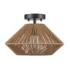 13 in. 1-Light Matte Black Semi-Flush Mount Ceiling Light with Natural Twine Shade, Ceiling Light Fixture, E26 Base by Globe Electric