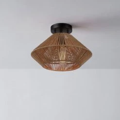 13 in. 1-Light Matte Black Semi-Flush Mount Ceiling Light with Natural Twine Shade, Ceiling Light Fixture, E26 Base by Globe Electric -Deals Globe Electric Store matte black globe electric flush mount lights 66000004 76 1000