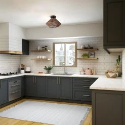 13 in. 1-Light Matte Black Semi-Flush Mount Ceiling Light with Natural Twine Shade, Ceiling Light Fixture, E26 Base by Globe Electric -Deals Globe Electric Store matte black globe electric flush mount lights 66000004 c3 1000