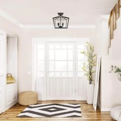 Sheldon 14 in. 4-Light Matte Black Semi-Flush Mount, Light Bulbs Included by Globe Electric -Deals Globe Electric Store matte black globe electric flush mount lights 91000553 c3 1000