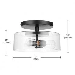 Wendell 13 in. 3-Light Matte Black Semi-Flush Mount with Clear Glass Shade, Vintage Edison Incandescent Bulbs Included by Globe Electric -Deals Globe Electric Store matte black globe electric flush mount lights 91000558 c3 1000