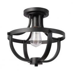 12 in. 1-Light Matte Black Semi-Flush Mount Ceiling Light by Globe Electric