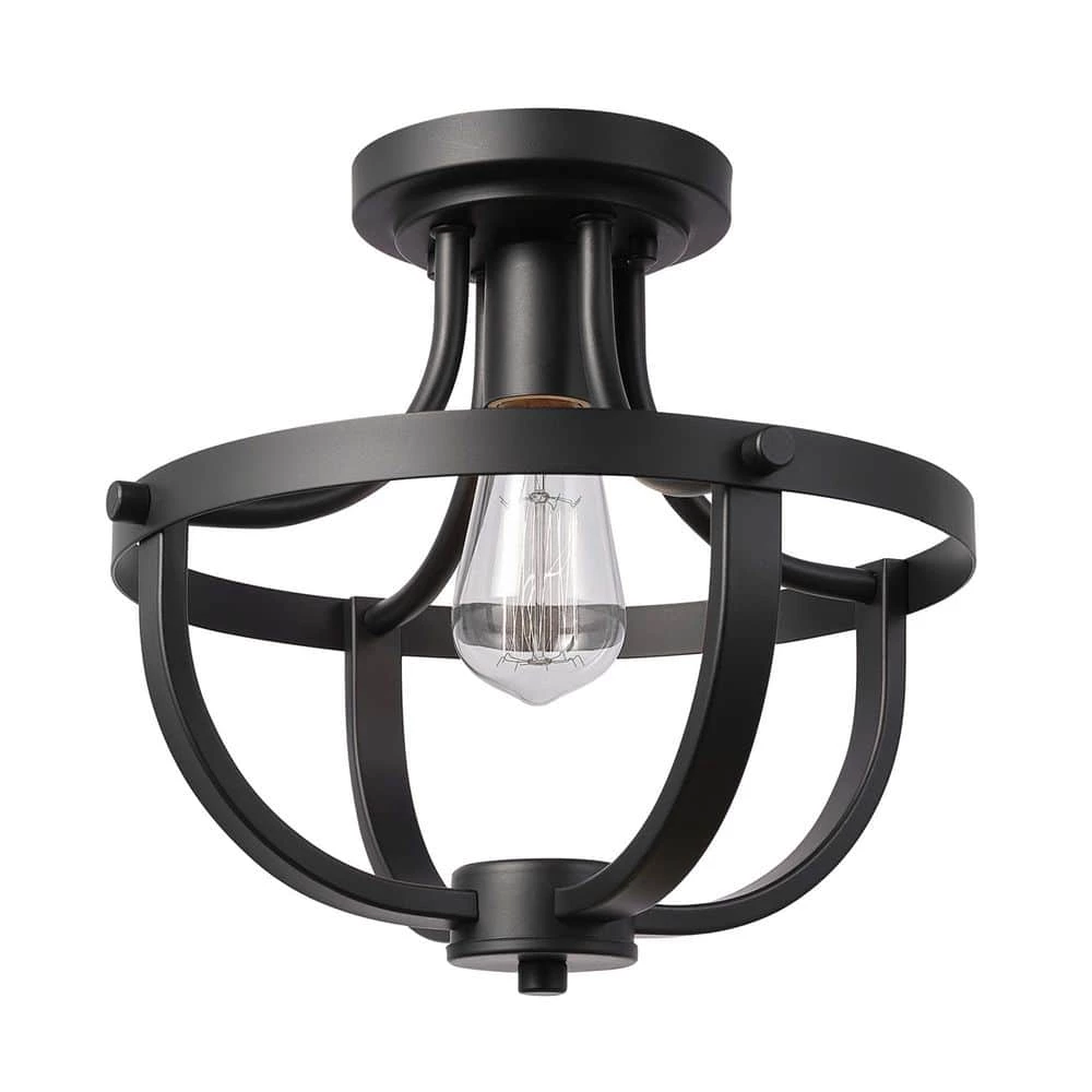 12 in. 1-Light Matte Black Semi-Flush Mount Ceiling Light by Globe Electric 1 12 in. 1-Light Matte Black Semi-Flush Mount Ceiling Light by Globe Electric