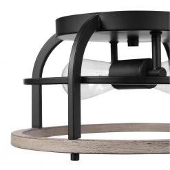 13 in. 2-Light Matte Black Flush Mount Ceiling Light with Faux Wood Accents by Globe Electric -Deals Globe Electric Store matte black globe electric flush mount lights 91002837 1f 1000