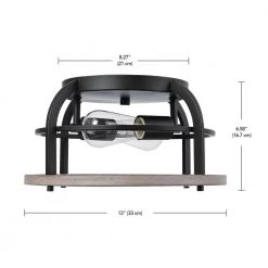 13 in. 2-Light Matte Black Flush Mount Ceiling Light with Faux Wood Accents by Globe Electric -Deals Globe Electric Store matte black globe electric flush mount lights 91002837 66 1000