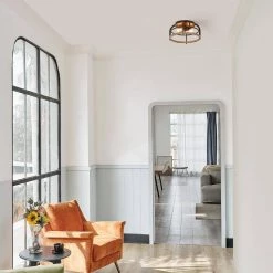 13 in. 2-Light Matte Black Flush Mount Ceiling Light with Faux Wood Accents by Globe Electric -Deals Globe Electric Store matte black globe electric flush mount lights 91002837 c3 1000