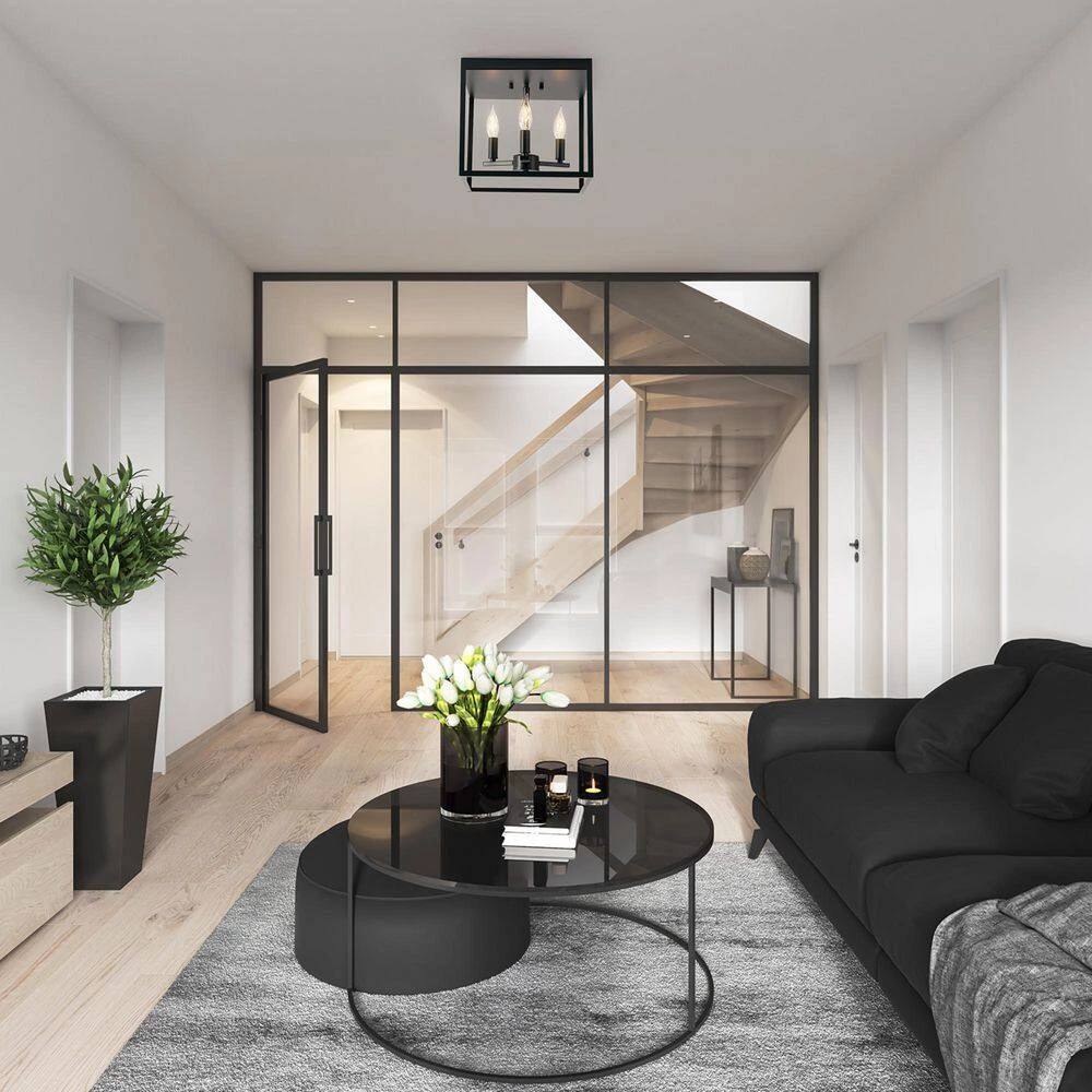 11 in. 3-Light Matte Black Flush Mount Ceiling Light by Globe Electric 3 11 in. 3-Light Matte Black Flush Mount Ceiling Light by Globe Electric - Image 3