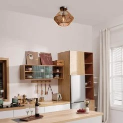 12 in. 1-Light Matte Black Flush Semi-Flush Mount Ceiling Light with Natural Twine Shade by Globe Electric 12 12 in. 1-Light Matte Black Flush Semi-Flush Mount Ceiling Light with Natural Twine Shade by Globe Electric -Deals Globe Electric Store matte black globe electric flush mount lights 91002839 4f 1000