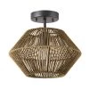 12 in. 1-Light Matte Black Flush Semi-Flush Mount Ceiling Light with Natural Twine Shade by Globe Electric