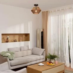 12 in. 1-Light Matte Black Flush Semi-Flush Mount Ceiling Light with Natural Twine Shade by Globe Electric 11 12 in. 1-Light Matte Black Flush Semi-Flush Mount Ceiling Light with Natural Twine Shade by Globe Electric -Deals Globe Electric Store matte black globe electric flush mount lights 91002839 c3 1000