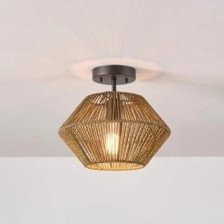 12 in. 1-Light Matte Black Flush Semi-Flush Mount Ceiling Light with Natural Twine Shade by Globe Electric 15 12 in. 1-Light Matte Black Flush Semi-Flush Mount Ceiling Light with Natural Twine Shade by Globe Electric -Deals Globe Electric Store matte black globe electric flush mount lights 91002839 fa 1000