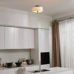 15 in. 2-Light Matte Black Semi-Flush Mount Ceiling Light with White Linen Inner Shade and White Organza Outer Shade by Globe Electric -Deals Globe Electric Store matte black globe electric flush mount lights 91002843 31 1000