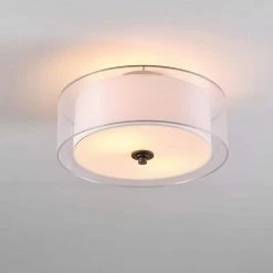 15 in. 2-Light Matte Black Semi-Flush Mount Ceiling Light with White Linen Inner Shade and White Organza Outer Shade by Globe Electric -Deals Globe Electric Store matte black globe electric flush mount lights 91002843 44 1000
