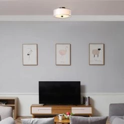 15 in. 2-Light Matte Black Semi-Flush Mount Ceiling Light with White Linen Inner Shade and White Organza Outer Shade by Globe Electric -Deals Globe Electric Store matte black globe electric flush mount lights 91002843 c3 1000