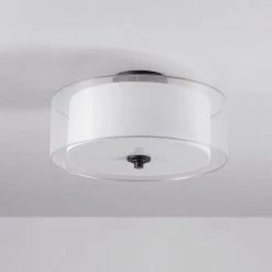 15 in. 2-Light Matte Black Semi-Flush Mount Ceiling Light with White Linen Inner Shade and White Organza Outer Shade by Globe Electric -Deals Globe Electric Store matte black globe electric flush mount lights 91002843 fa 1000