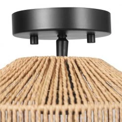 10.25 in. 1-Light Matte Black Semi-Flush Mount Ceiling Light with Paper Twine Shade by Globe Electric -Deals Globe Electric Store matte black globe electric flush mount lights 91002847 1f 1000