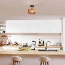 10.25 in. 1-Light Matte Black Semi-Flush Mount Ceiling Light with Paper Twine Shade by Globe Electric -Deals Globe Electric Store matte black globe electric flush mount lights 91002847 31 1000