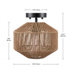 10.25 in. 1-Light Matte Black Semi-Flush Mount Ceiling Light with Paper Twine Shade by Globe Electric -Deals Globe Electric Store matte black globe electric flush mount lights 91002847 66 1000