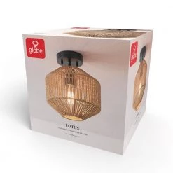 10.25 in. 1-Light Matte Black Semi-Flush Mount Ceiling Light with Paper Twine Shade by Globe Electric -Deals Globe Electric Store matte black globe electric flush mount lights 91002847 76 1000