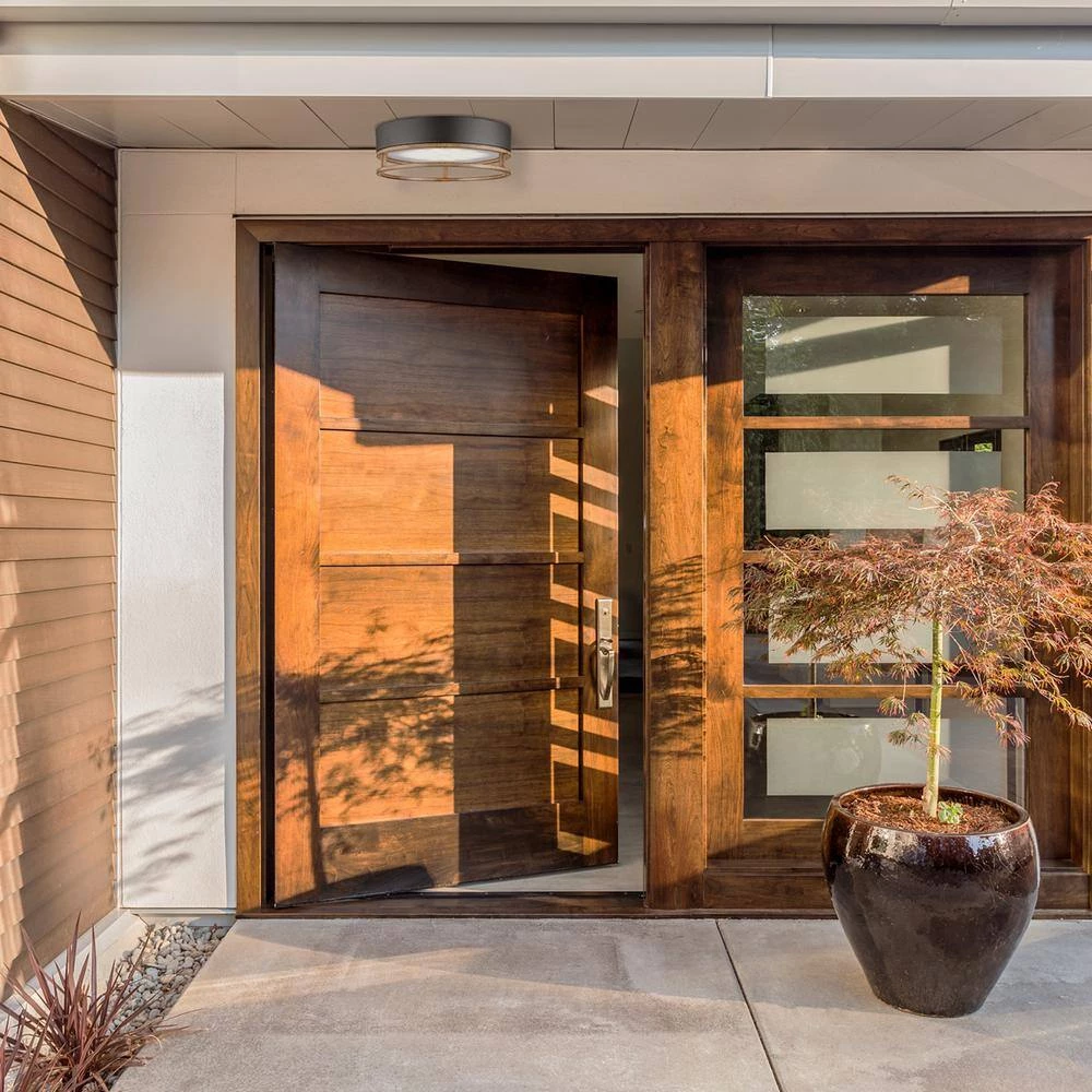 Ray 1-Light Mate Black 18.5-Watt LED Integrated Outdoor Indoor Flush Mount Ceiling Light with Faux Wood Accent by Globe Electric 8 Ray 1-Light Mate Black 18.5-Watt LED Integrated Outdoor Indoor Flush Mount Ceiling Light with Faux Wood Accent by Globe Electric - Image 8