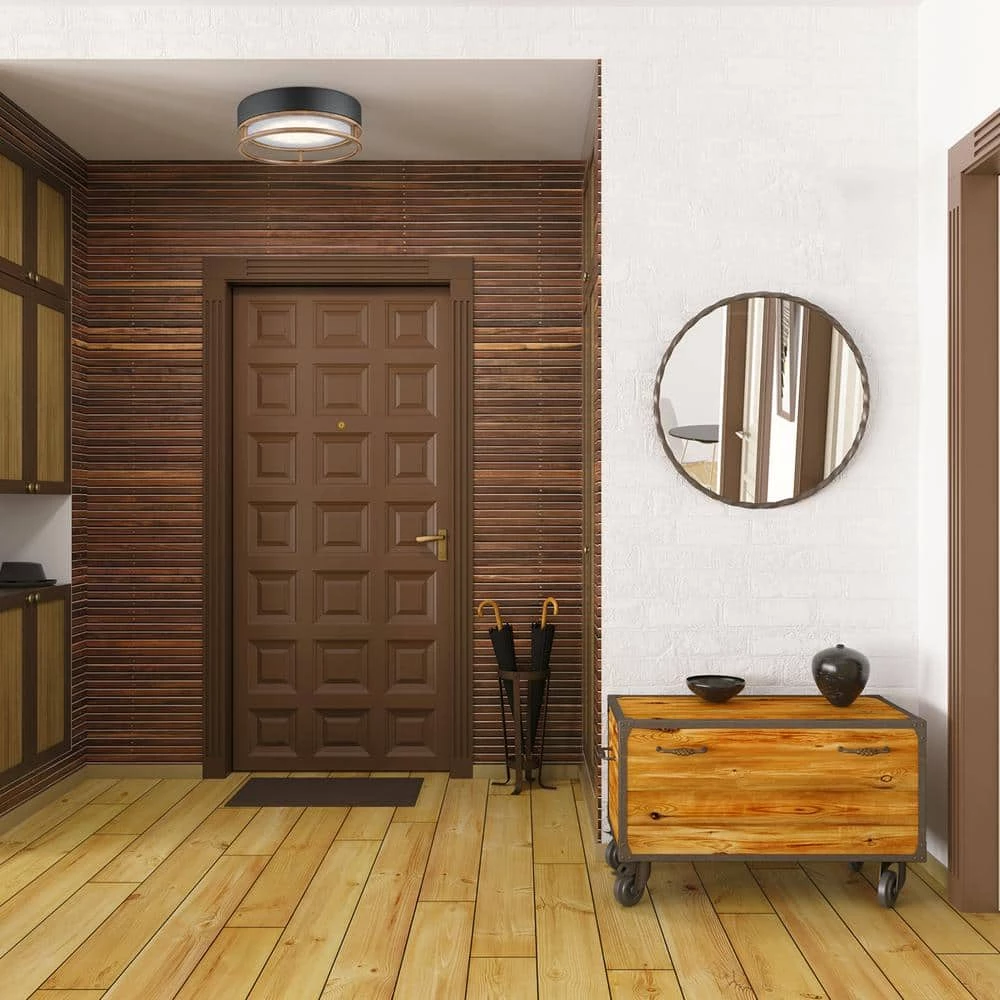 Ray 1-Light Mate Black 18.5-Watt LED Integrated Outdoor Indoor Flush Mount Ceiling Light with Faux Wood Accent by Globe Electric 3 Ray 1-Light Mate Black 18.5-Watt LED Integrated Outdoor Indoor Flush Mount Ceiling Light with Faux Wood Accent by Globe Electric - Image 3