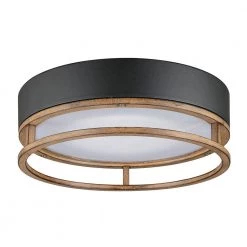 Ray 1-Light Mate Black 18.5-Watt LED Integrated Outdoor Indoor Flush Mount Ceiling Light with Faux Wood Accent by Globe Electric