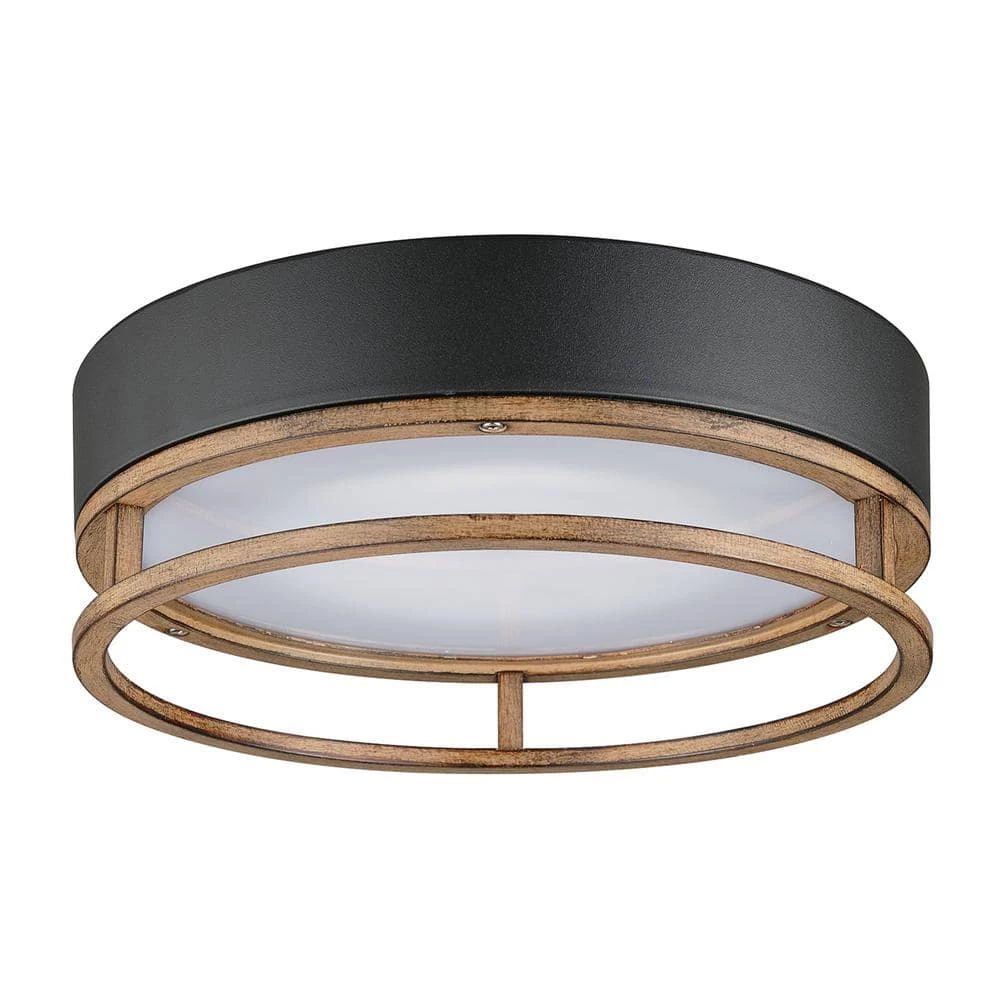 Ray 1-Light Mate Black 18.5-Watt LED Integrated Outdoor Indoor Flush Mount Ceiling Light with Faux Wood Accent by Globe Electric 1 Ray 1-Light Mate Black 18.5-Watt LED Integrated Outdoor Indoor Flush Mount Ceiling Light with Faux Wood Accent by Globe Electric