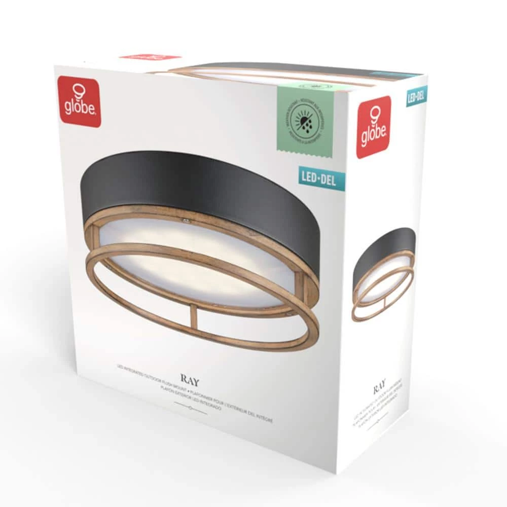 Ray 1-Light Mate Black 18.5-Watt LED Integrated Outdoor Indoor Flush Mount Ceiling Light with Faux Wood Accent by Globe Electric 7 Ray 1-Light Mate Black 18.5-Watt LED Integrated Outdoor Indoor Flush Mount Ceiling Light with Faux Wood Accent by Globe Electric - Image 7