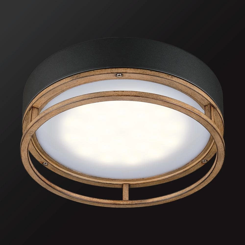 Ray 1-Light Mate Black 18.5-Watt LED Integrated Outdoor Indoor Flush Mount Ceiling Light with Faux Wood Accent by Globe Electric 6 Ray 1-Light Mate Black 18.5-Watt LED Integrated Outdoor Indoor Flush Mount Ceiling Light with Faux Wood Accent by Globe Electric - Image 6