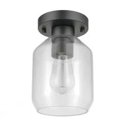 Middleton 1-Light Matte Black Outdoor Indoor Flush Mount Ceiling Light with Clear Glass Shade by Globe Electric